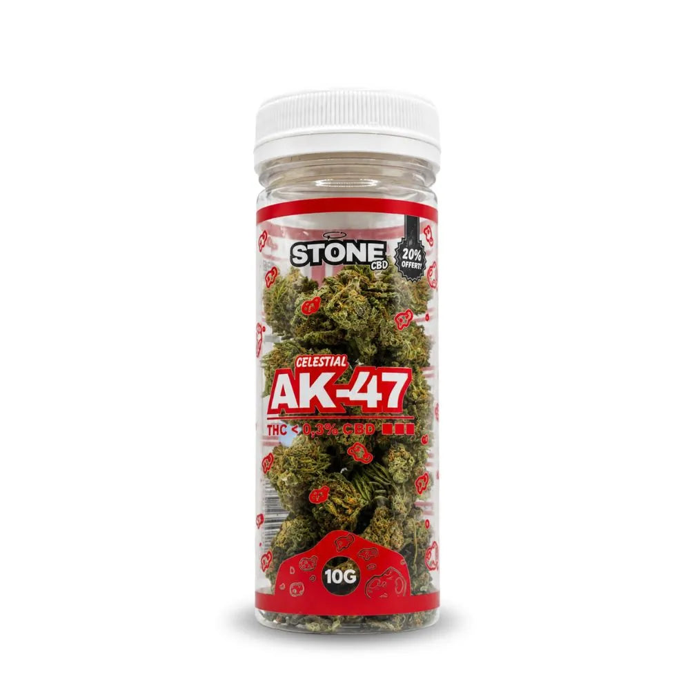 Fleur de CBD Small Bud AK-47 Stone CBD en pot transparent 10G – tête de cannabis CBD premium riche en terpènes, taux THC inférieur à 0,3 %, fleurs CBD légales indoor greenhouse haute qualité